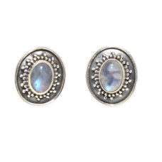 Stud Earrings Silver 925 Sterling Women Natural Rainbow Moonstone Gem Stone Handmade Gift E408